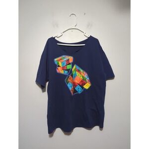 Jethro Tull 2003‎ Tour T-Shirt Navy Blue Rubiks Cube Graphic Custom Cut XL 2XL